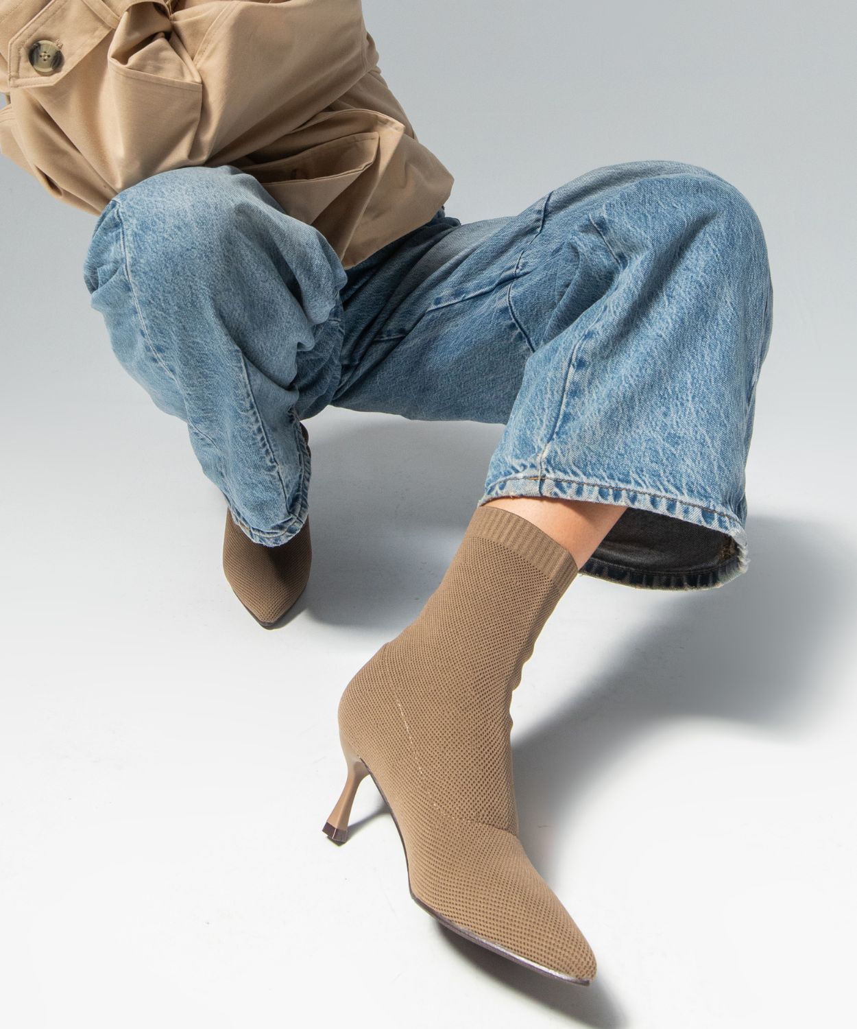 Botin Calcetin Botines Tacon Fino Camel Brown Botines Calcetin